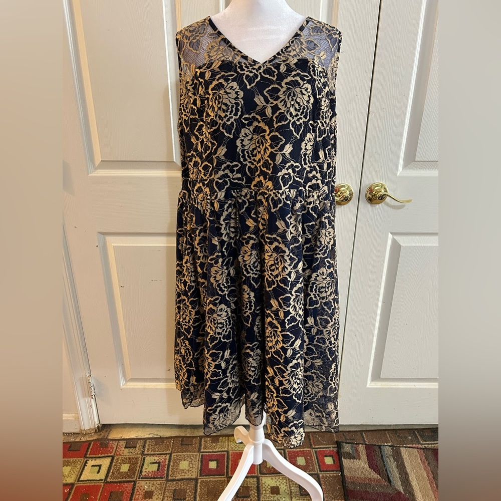 American Rag cie navy and gold lace special occasion dress, 2X